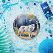 森の水色のオオカミ絵を描。 ペーパープレート (パーティー)