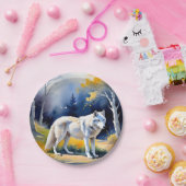 森の水色のオオカミ絵を描。 ペーパープレート (パーティー)