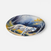 森の水色のオオカミ絵を描。 ペーパープレート (アングル)