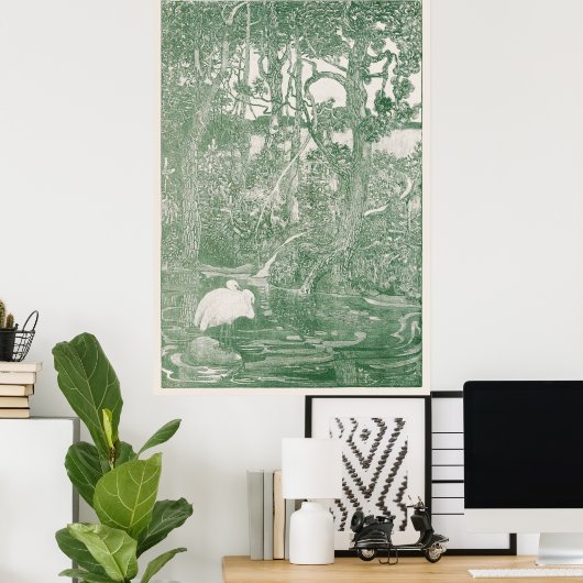 森の池に棲む二匹の鷺 ポスター (ホームオフィス)