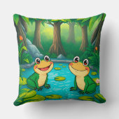 森の池のそばに座るマンガ鮮やかーのカエル クッション (裏面)