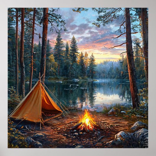 🏞️ 森の湖の壁画 自然の装飾 ギフト 🌲 ポスター (正面)