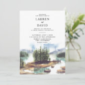 森の湖の山の素朴自然結婚 招待状 (スタンド正面)