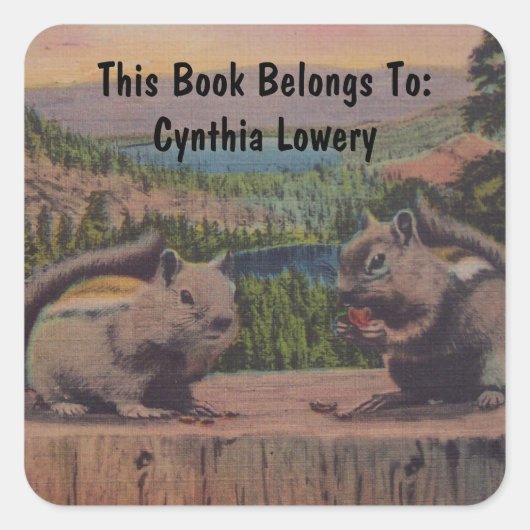 森の湖の木の切り株に2つのチップス スクエアシール (正面)