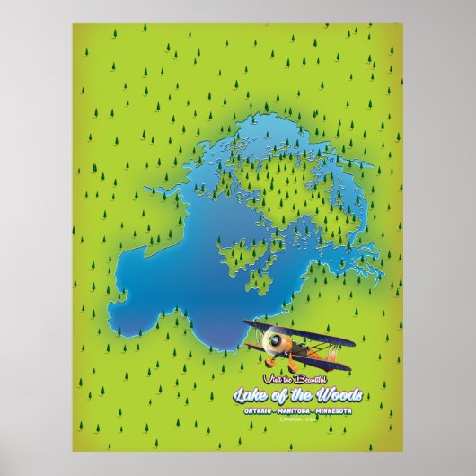 森の湖，オンタリオ州，マニトバ州，ミネソタの地図 ポスター (正面)