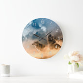 森の満月で二匹のオオカミが吠える ラージ壁時計 (ホーム)