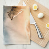 森の満月に二匹のオオカミが吠える キッチンタオル (四つ折り)