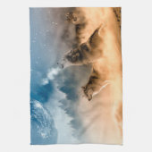 森の満月に二匹のオオカミが吠える キッチンタオル (縦)