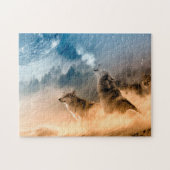 森の満月に二匹のオオカミが吠える ジグソーパズル (横)