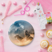 森の満月に二匹のオオカミが吠える ペーパープレート (パーティー)