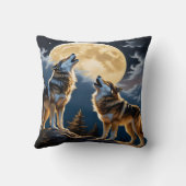 森の満月の下で狼が吠える クッション (裏面)