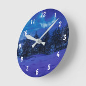 森の満月の星の夜 ラウンド壁時計 (傾斜)