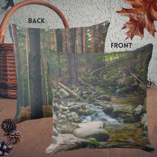 森の滝と松林 クッション