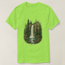森の滝の風景 グラフィックTシャツ