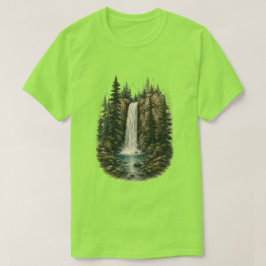 森の滝の風景 グラフィックTシャツ Tシャツ