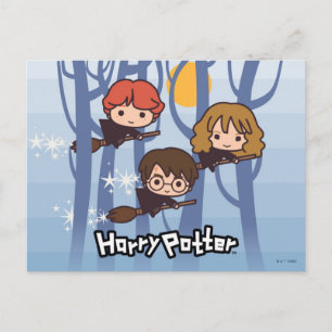 森の漫画ハリー、Ron、及びHermioneの飛行 ポストカード