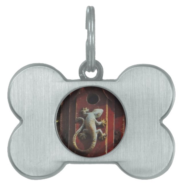 森の灰色トカゲ擦り切れたイ ペットネームタグ (正面)