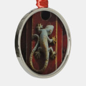 森の灰色トカゲ擦り切れたイ メタルオーナメント (右)