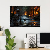 森の炎を見守るスケルトン ポスター (ホームオフィス)