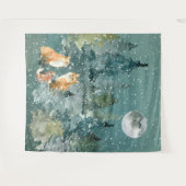 森の狐一家と満月の雪景色 タペストリー (正面(横))