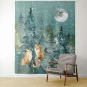 森の狐一家と満月の雪 タペストリー (インサイチュ)