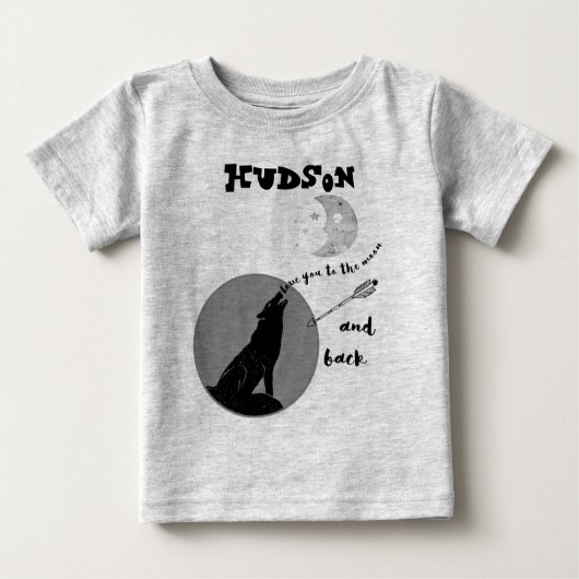 森の狼パーソナライズされた月にあなたを愛する ベビーTシャツ (正面)