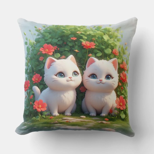 🐱 森の猫たち ビビットグリーン 快適な家 🌿 クッション (正面)