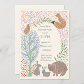 「森の生き物の動物の素朴な赤ん坊シャワー 招待状 (正面/裏面)
