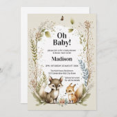 森の生き物ベビーシャワー招待状 水彩画 招待状 (正面/裏面)