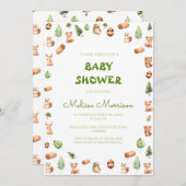 森の生き物素朴の赤ちゃんシャワー 招待状 (正面/裏面)