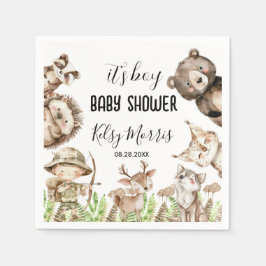 森の男の子お披露目パーティーの招待状 Rustic Woodland Baby Shower Inv スタンダードカクテルナプキン