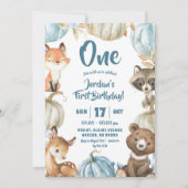 森の男の子と青いカボチャの1歳の誕生日 招待状 (正面)
