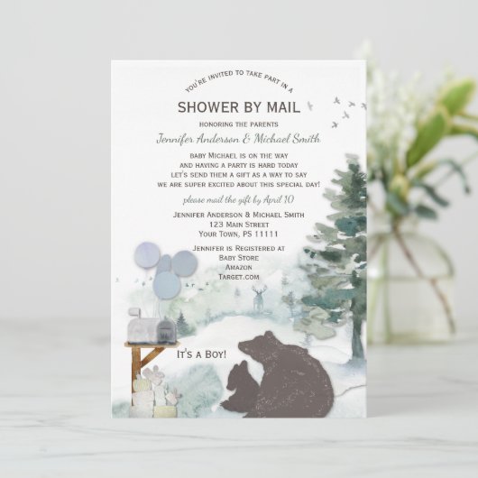 森の男の子の国クマ鹿メール赤ちゃんシャワー 招待状 (スタンド正面)