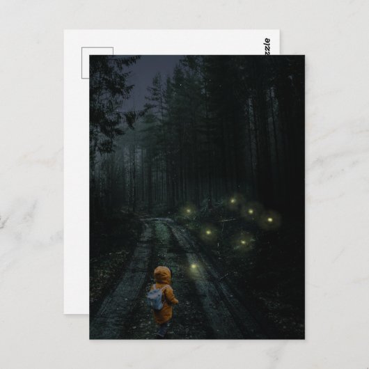 森の男の子の驚くべき夜のシーン ポストカード (正面/裏面)