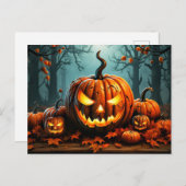 森の白熱［赤熱］光を放つ中の不毛なカボチャ ポストカード (正面/裏面)