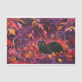 森の真夜中、黒猫、紅葉 薄葉紙