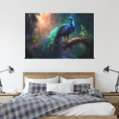 森の神秘的な美しカラフルい青い孔雀 キャンバスプリント (インサイチュ (寝室))
