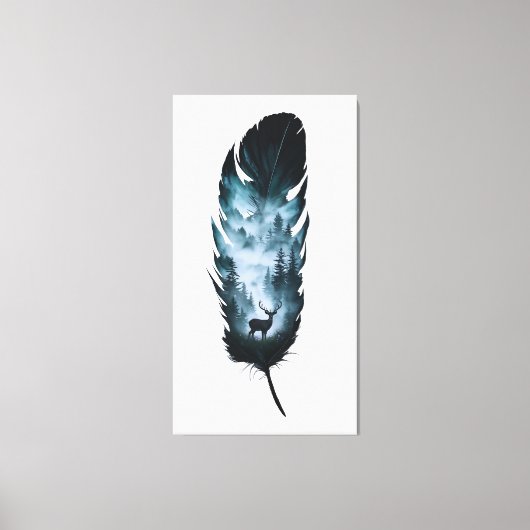 森の神秘的な鹿の羽毛の大きなキャンバス キャンバスプリント (正面)