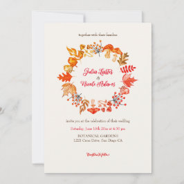 森の秋のキノコと野花のウェディング 招待状