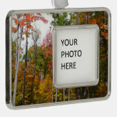 森の秋の写真カラフル秋 シルバープレートフレームオーナメント (右)
