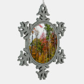 森の秋の写真カラフル秋 スノーフレークピューターオーナメント (左)