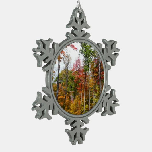 森の秋の写真カラフル秋 スノーフレークピューターオーナメント (左)