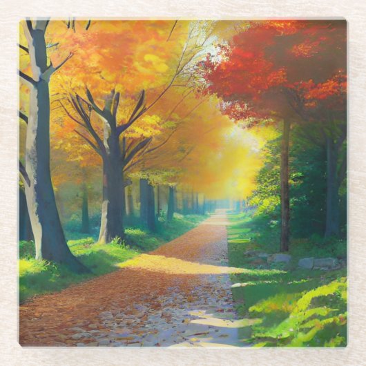 森の秋の木々 –  ガラスコースター (正面)