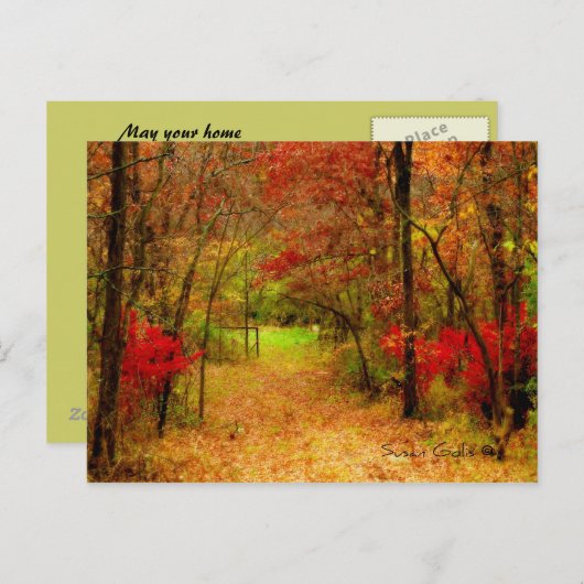 森の秋の道の感謝祭はがき シーズンポストカード (正面/裏面)