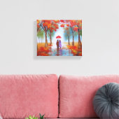 森の秋の雨の日のカップル歩く キャンバスプリント (インサイチュ (リビング))