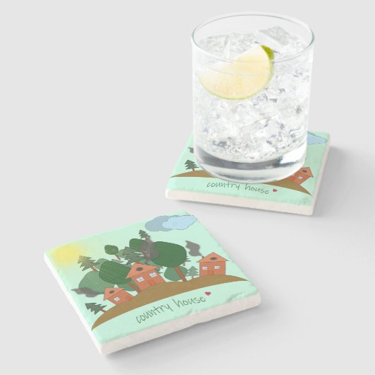 森の端にある村の家。 ストーンコースター (横)