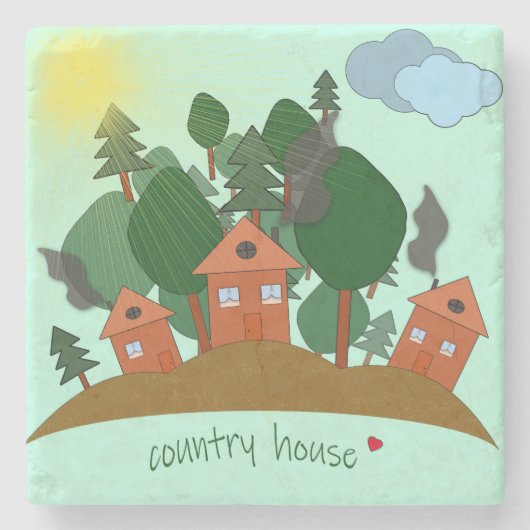 森の端にある村の家。 ストーンコースター (正面)