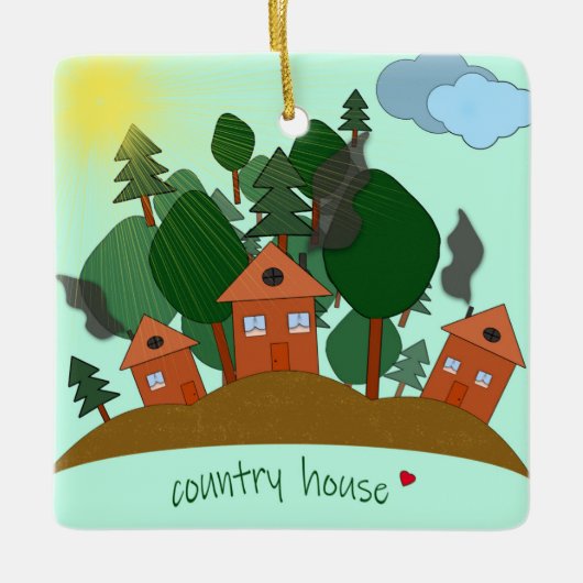 森の端にある村の家。 セラミックオーナメント (正面)