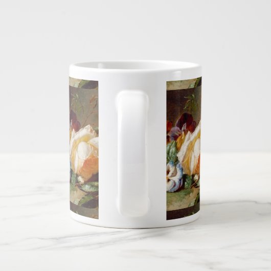 森の端の白いバラとスミレ ジャンボコーヒーマグカップ (裏面)