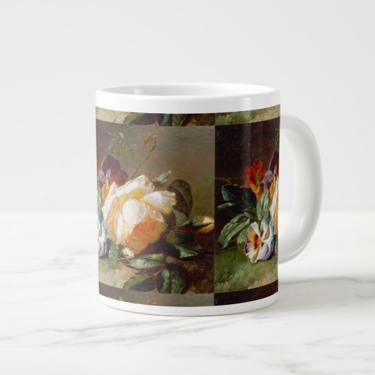 森の端の白いバラとスミレ ジャンボコーヒーマグカップ (正面右)